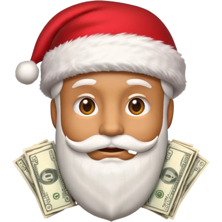 A confident rich emoji face wearing a Santa hat, money stacks, casino vibe, New Year theme, premium 3D emoji style, sharp details, no text, isolated on transparent background emoji