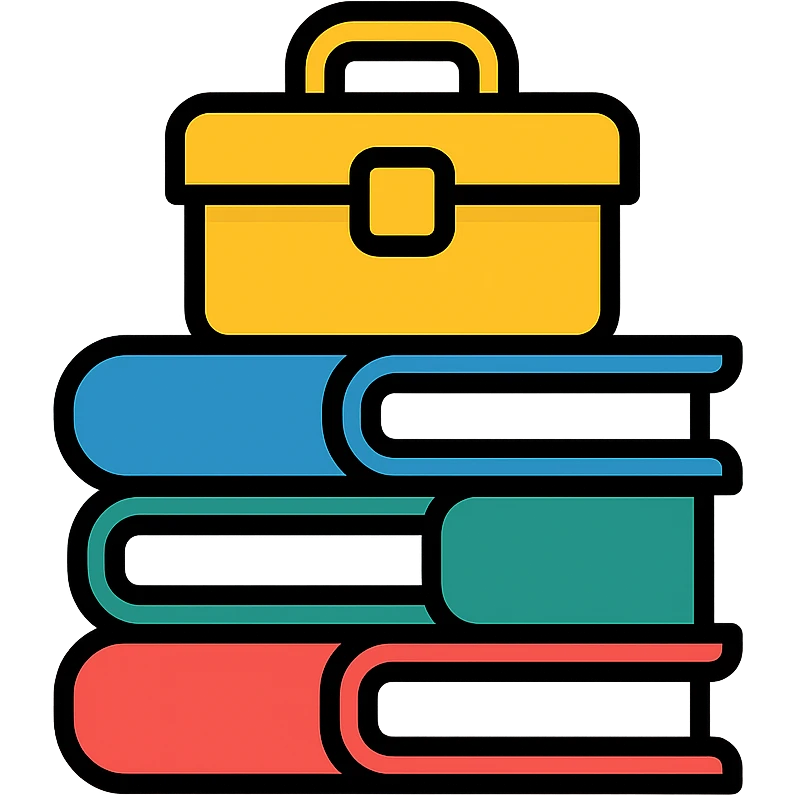 minimalist gray icon representing Resources with books, toolbox, or stack of files, worn and distressed look emoji
