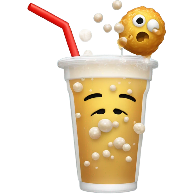 Trump being attacked by a boba drink emoji