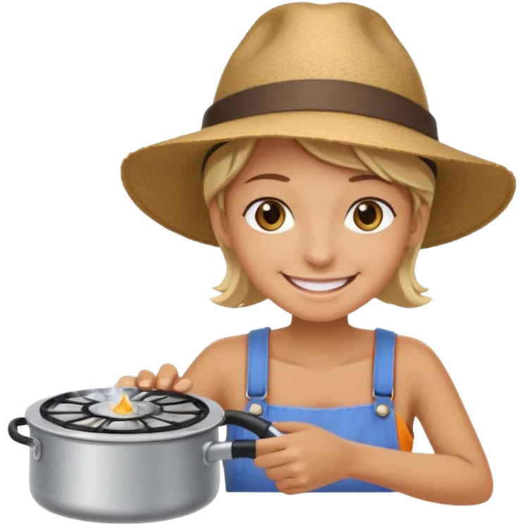 A camper boiling water on a portable stove, enjoying the outdoor breeze.
 emoji