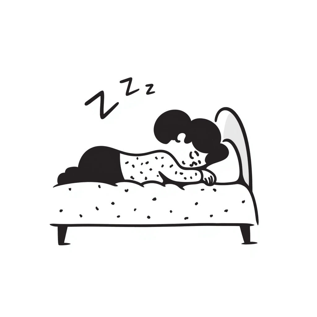 hand-drawn sleeping girl with zzz above head emoji