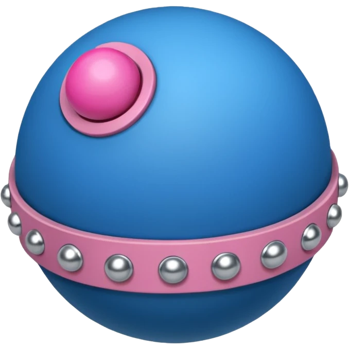 Blue ball for the gag on a ball gag with a white attachment collar with  pink  studs emoji