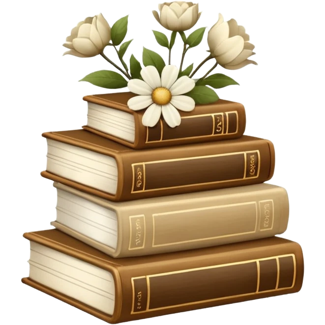 Beige books and white flowers emoji