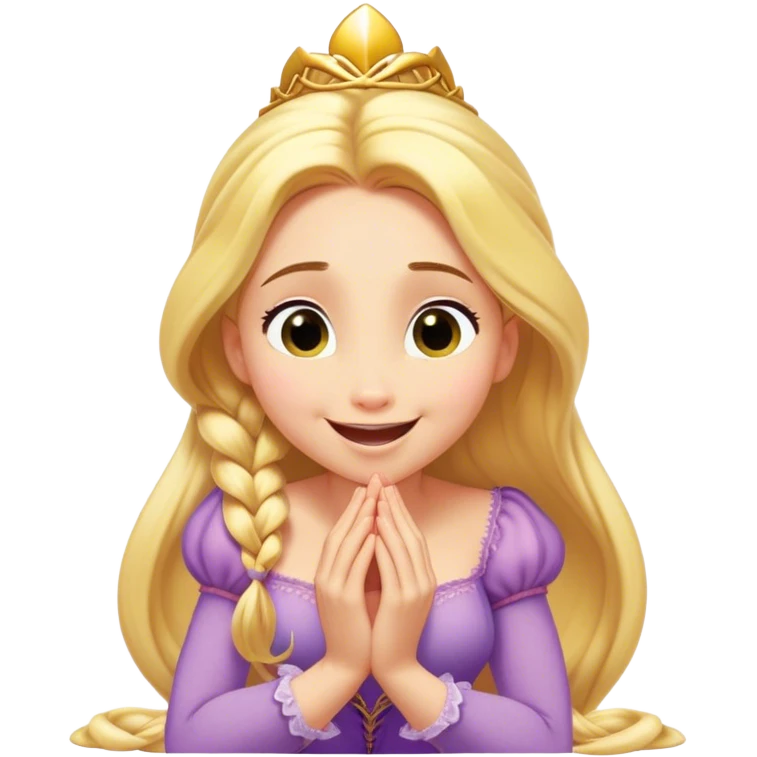 Cinematic Playful Rapunzel Portrait Emoji, Giggling as Pascal sits atop her head, hands cupped over her mouth in a moment of pure joy, her radiance shining through, utterly enchanting! emoji