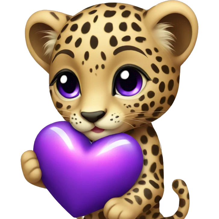 Baby leopard holding a purple heart  emoji