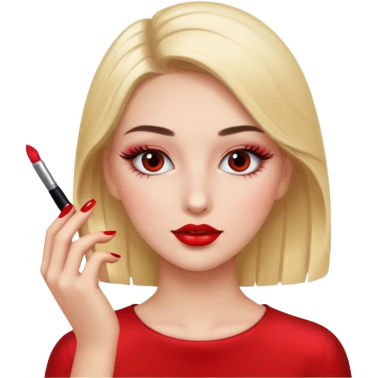 Girl doing make up with glossy nails and eyelashes emoji