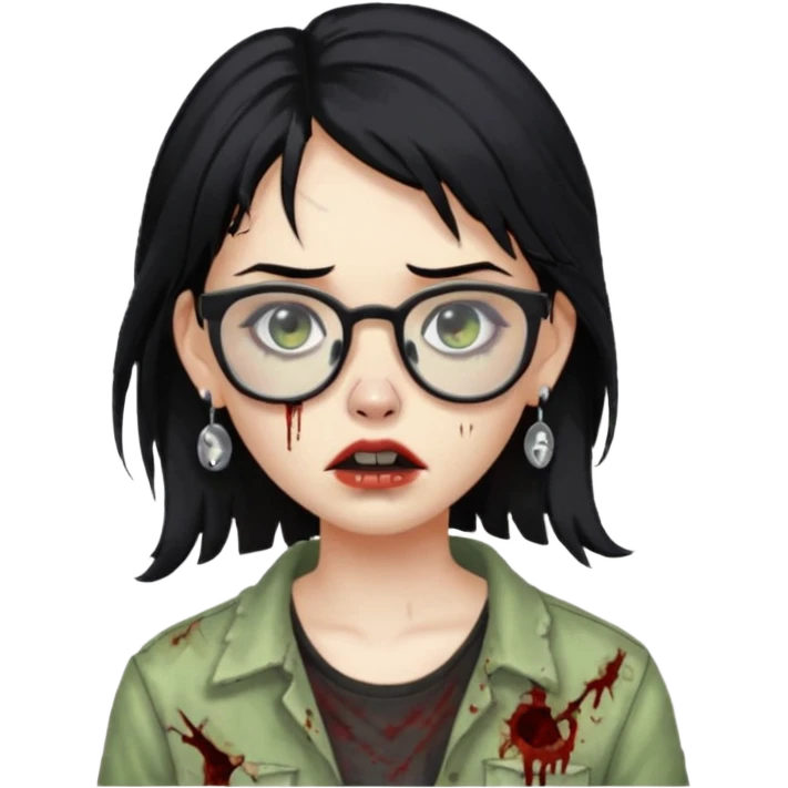 girl zombie with black hair earrings with glasses emoji