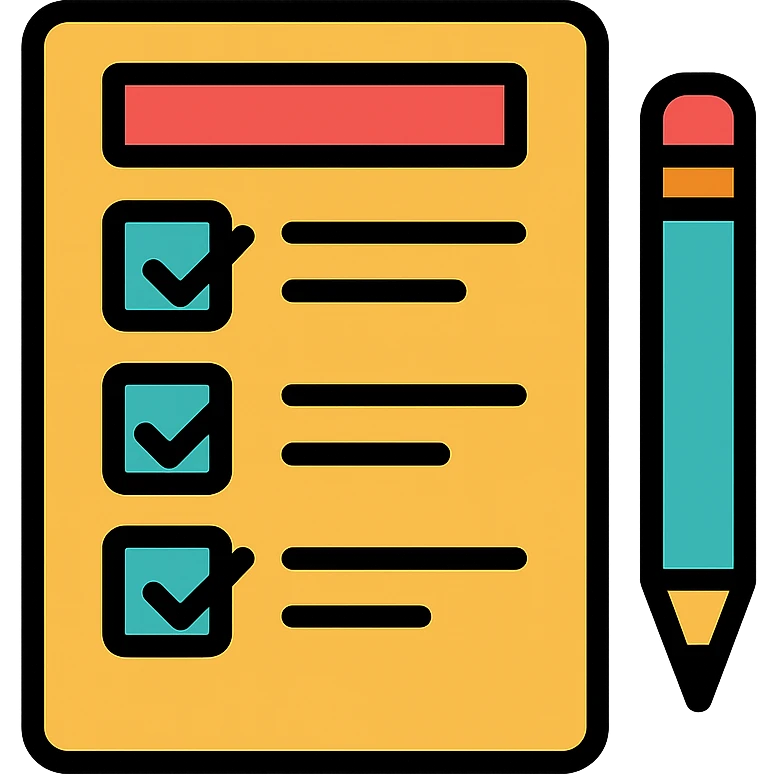 survey form with checkboxes and a pencil emoji