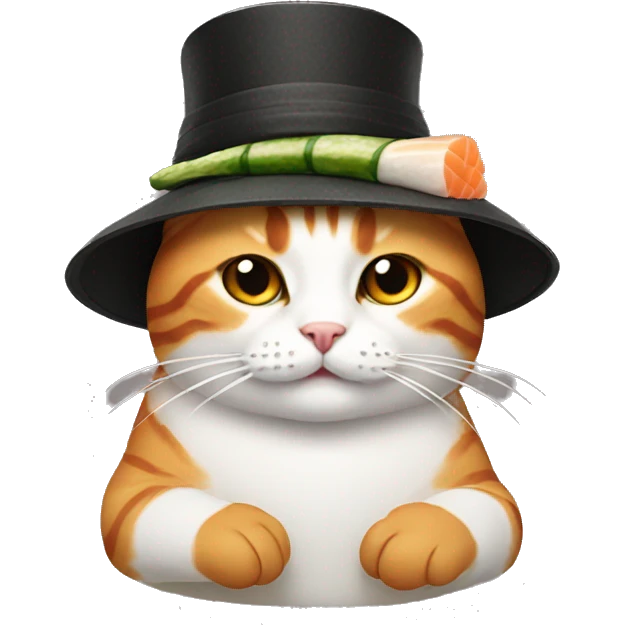 cat wearing a hat made out of sushi emoji
