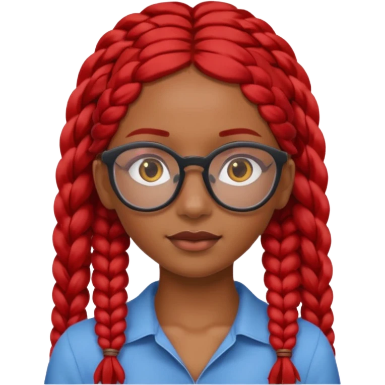 Dark Tan girl with long red plaits and red rimmed  glasses head neck and shoulder shot only emoji