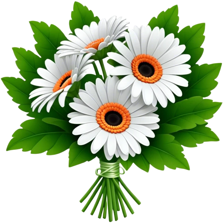 bouquet Gerbera Daisy White, luxuriant, leaf, bud emoji