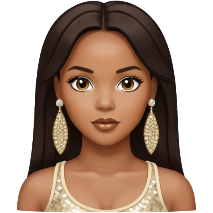 LeToya Luckett with long dark brown hair, ivory sequin crop top, ivory earring emoji