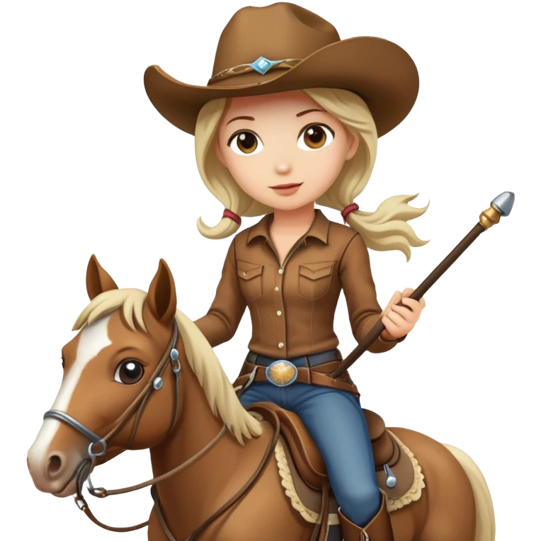 girl wearing cowboy hat riding a horse holding a whip emoji