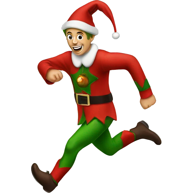 elf running after ornaments on ugly sweater emoji