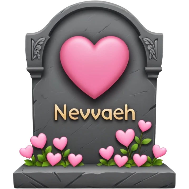 Headstone that says nevaeh with pink hearts emoji