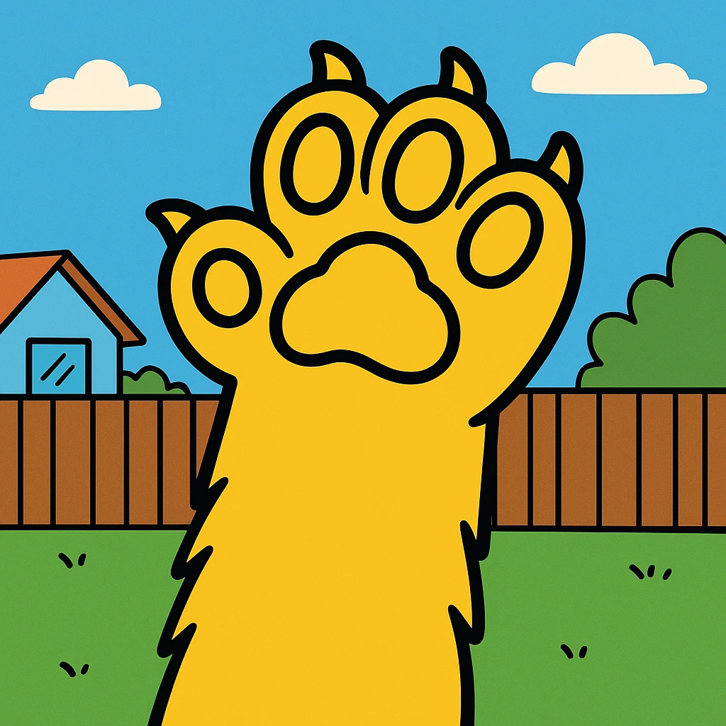 fluffy cat paw, yellow toon style, bold yellow color, cartoonish, playful emoji