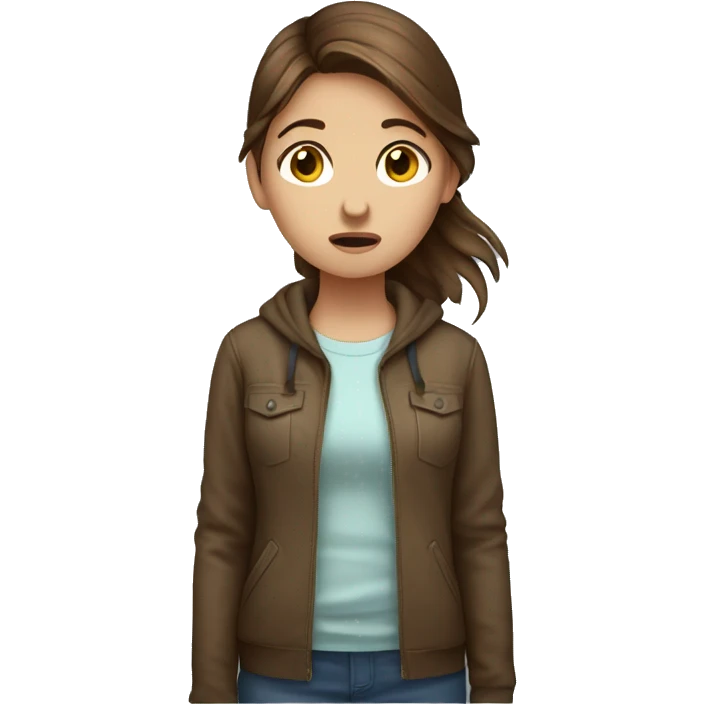 Brown hair girl standing up with a concussion head ache  emoji