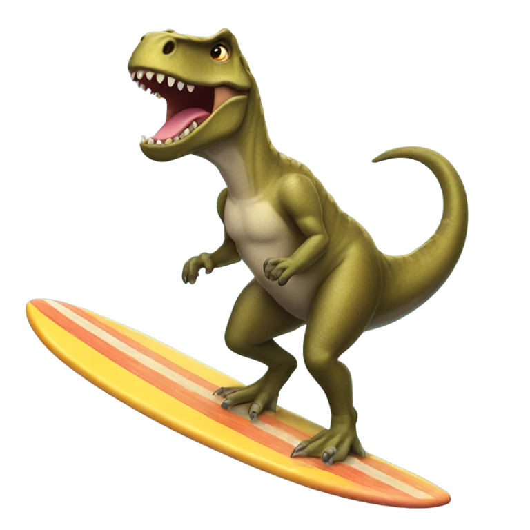 Trex riding a surf board emoji