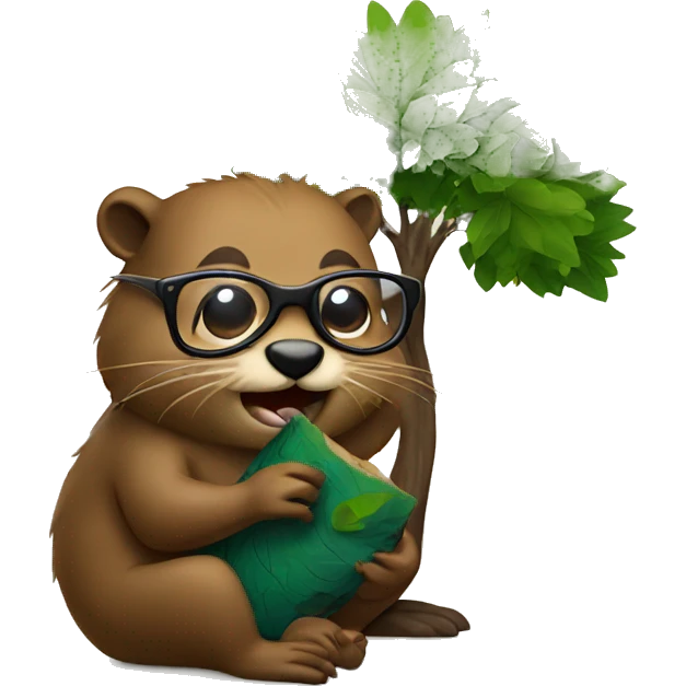 Beaver eating a tree with glasses  emoji