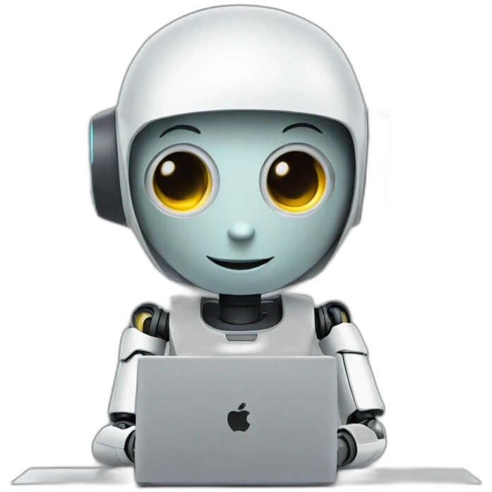 A young robot with a laptop. The robot has the color code f7ff22 emoji