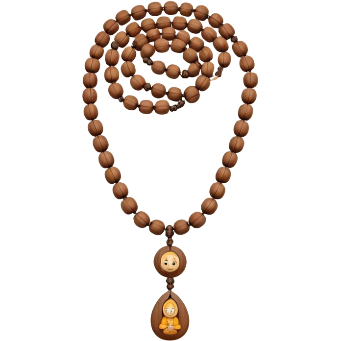 monk necklace object icon, wooden prayer beads with simple pendant, spiritual minimal design, natural wood texture, subtle sacred aura, 3D cartoon style, mobile game icon style, centered, clean background, no text, no watermark
 emoji