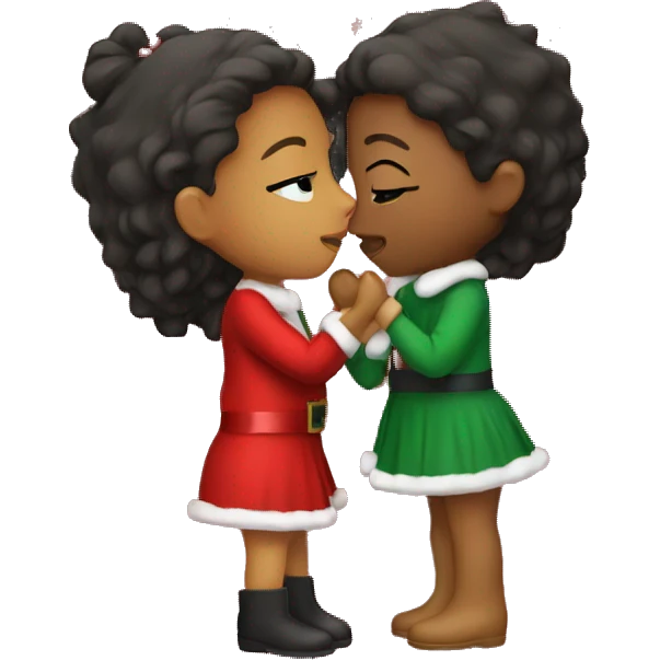 Girls kissing in Christmas attire emoji