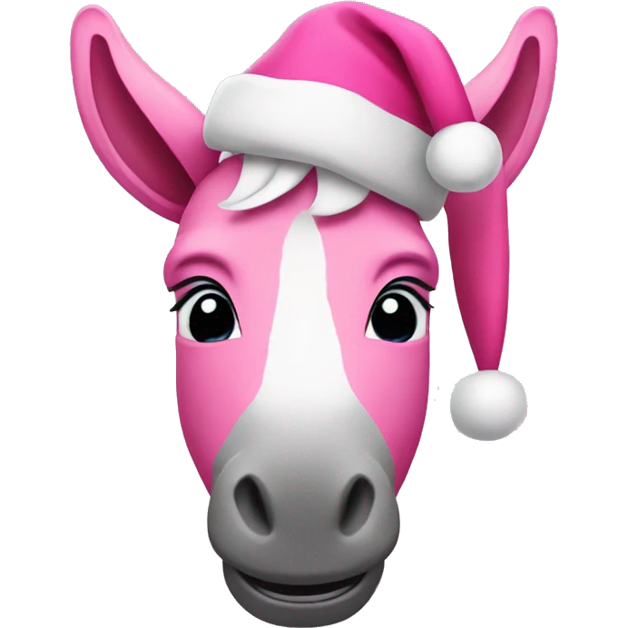 Pink donkey with Christmas hat emoji