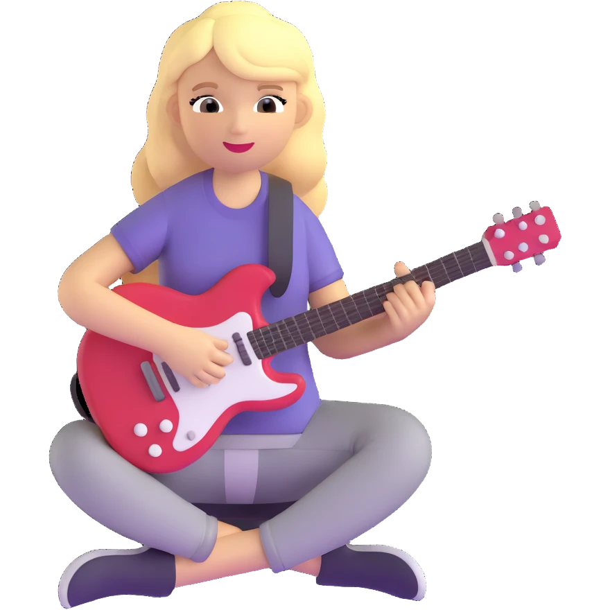 talented blonde girl playing guitar surrounded by music notes emoji