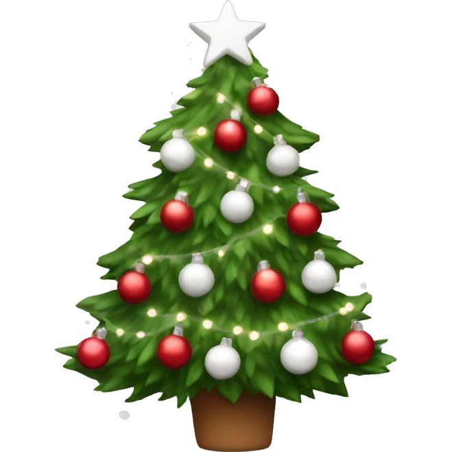 Christmas tree with red and white ornaments and white twinkle lights emoji