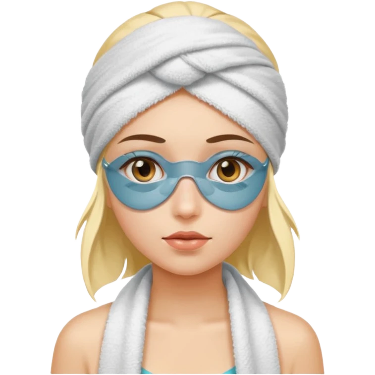Girl with towel on her head and eye patches on emoji