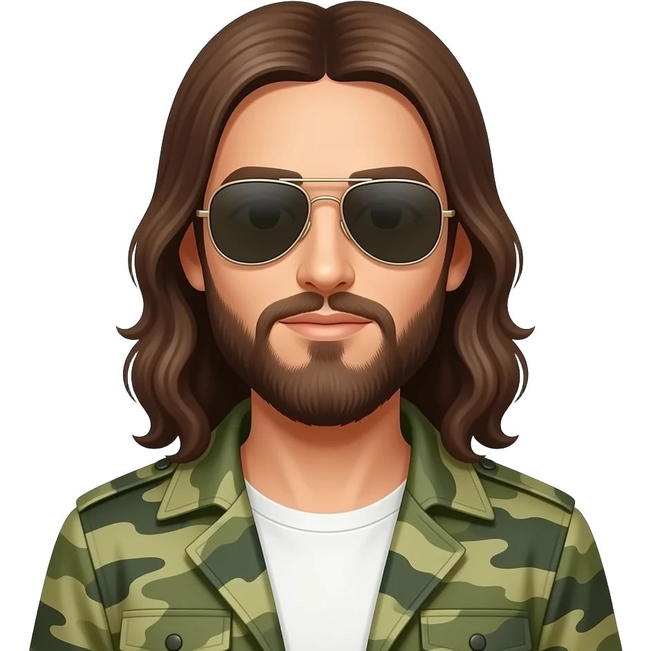skinny Jesus Christ wearing Ray-Ban aviator  SHOOTER model and army coat emoji
