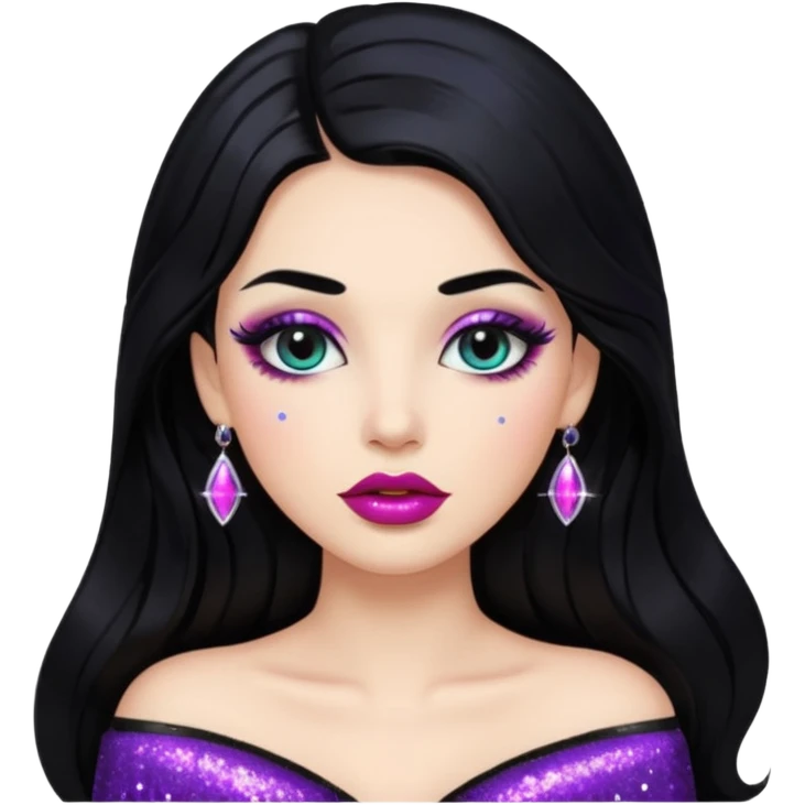 douyin long black hair glossy lips glittery girl emoji