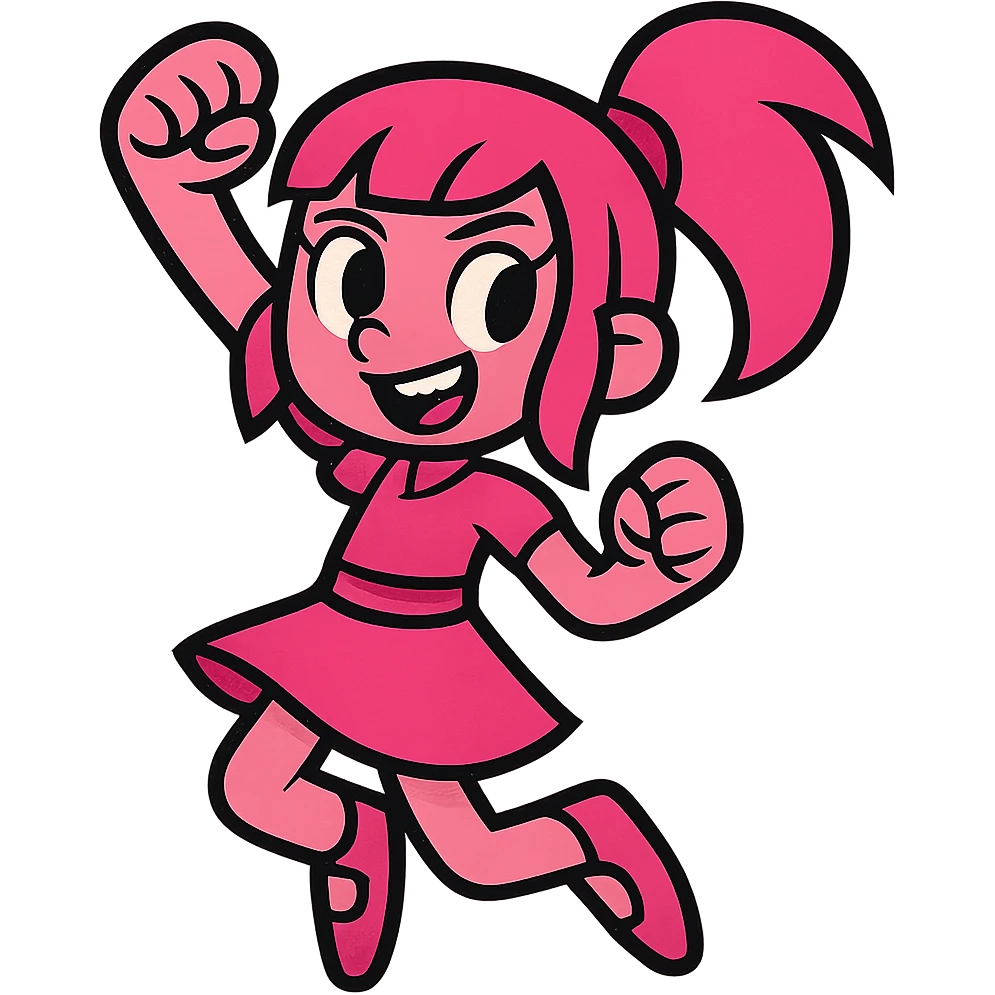 pink girly girl with bold lines and energetic pose in vibrant toon style emoji