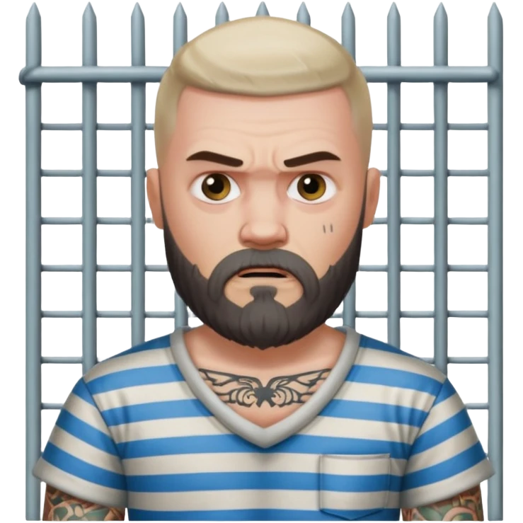 angry tattooed bearded white boy male prisoner with prison cell bg emoji