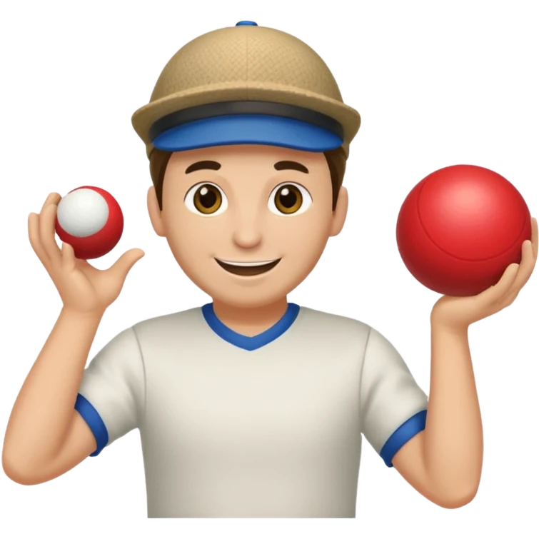 emoji joyeux avec une casquette qui joue avec une boule de pétanque emoji