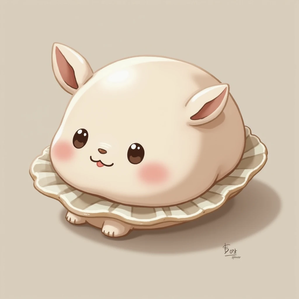 cute oyster, cream color, pink cheeks, doe eyes, greige shell, photorealistic style emoji