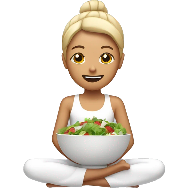 a bowl of salad in a yoga pose emoji