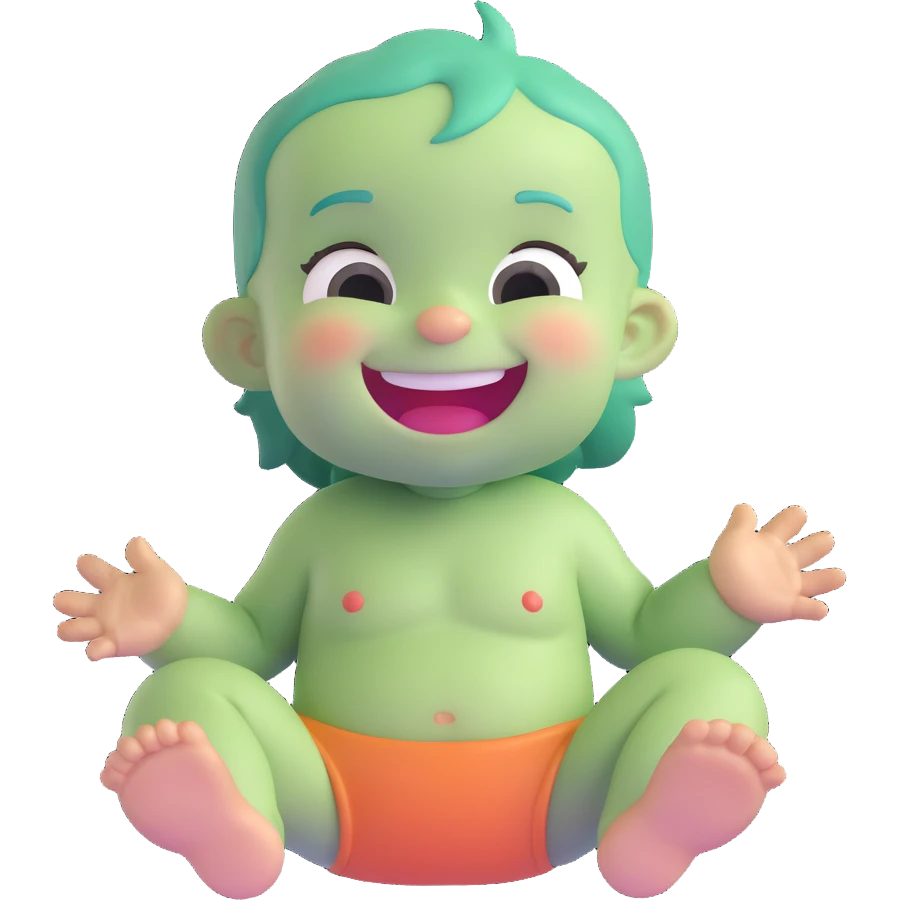 a baby with green skin laughing emoji