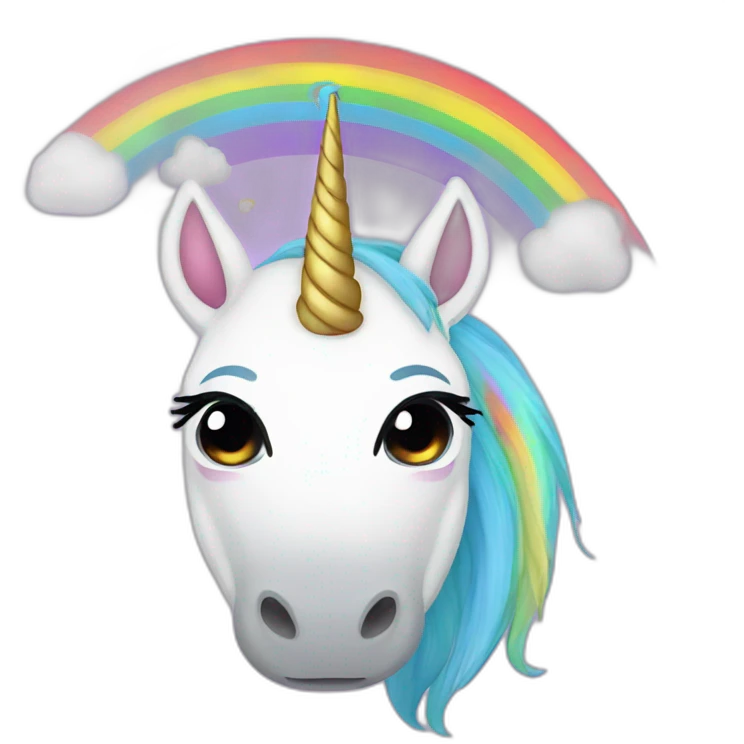 Upside down crying unicorn with rainbow horn emoji