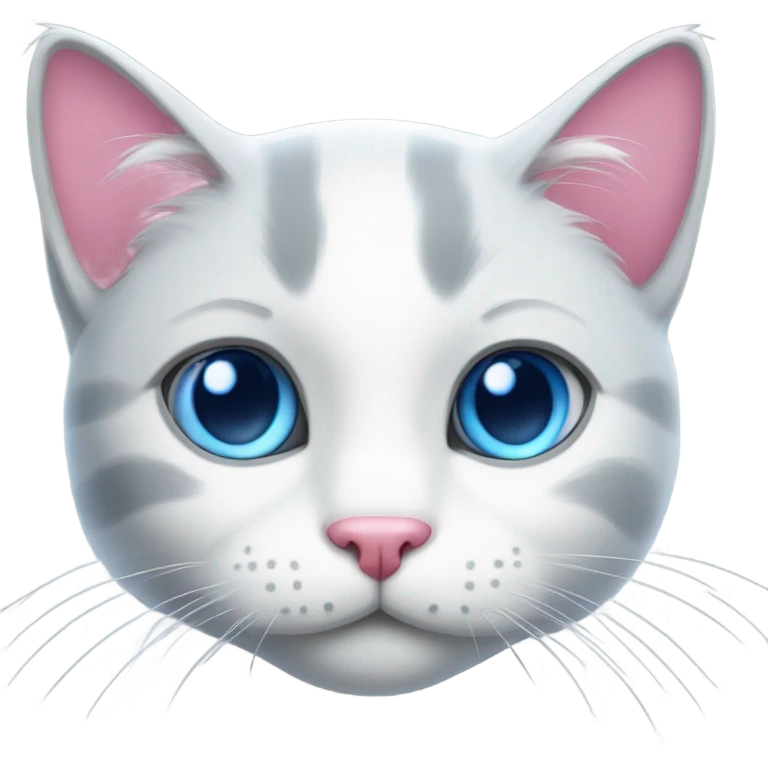 grey white cat with blue eyes and a pink nose emoji