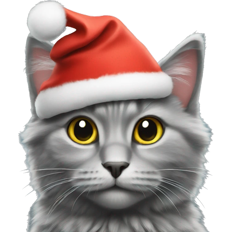 grey fluffy cat wearing Christmas hat emoji