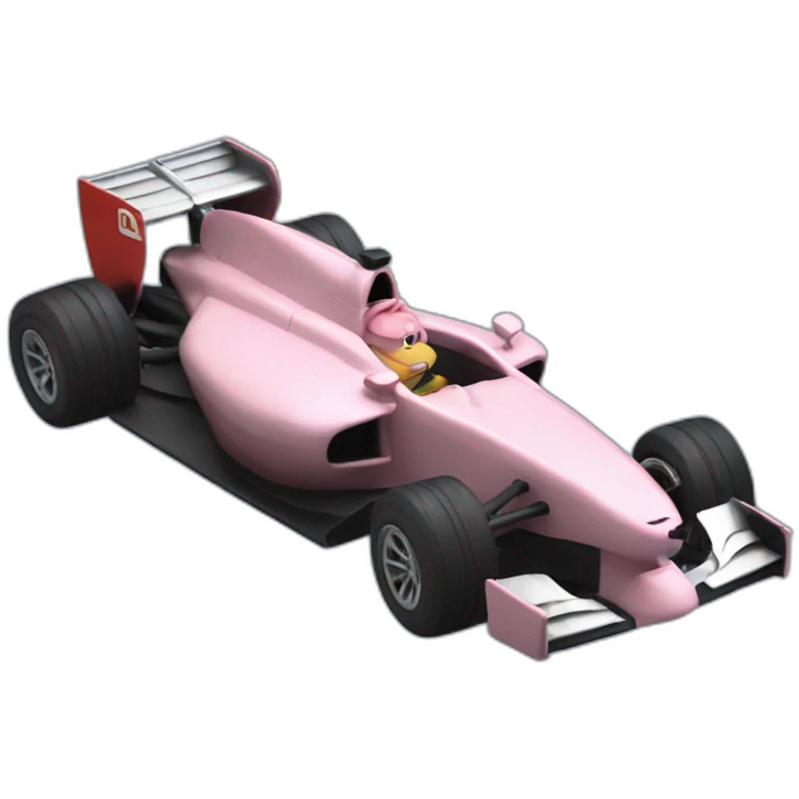 Muscles Pig driving a f1 car emoji