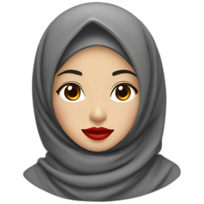 Indonesian women wearing grey hijab with red lipstick emoji