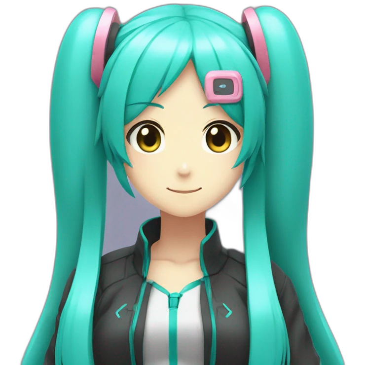 Hatsune Miku, viewed from profile,with a big belly, like the emoji emoji
