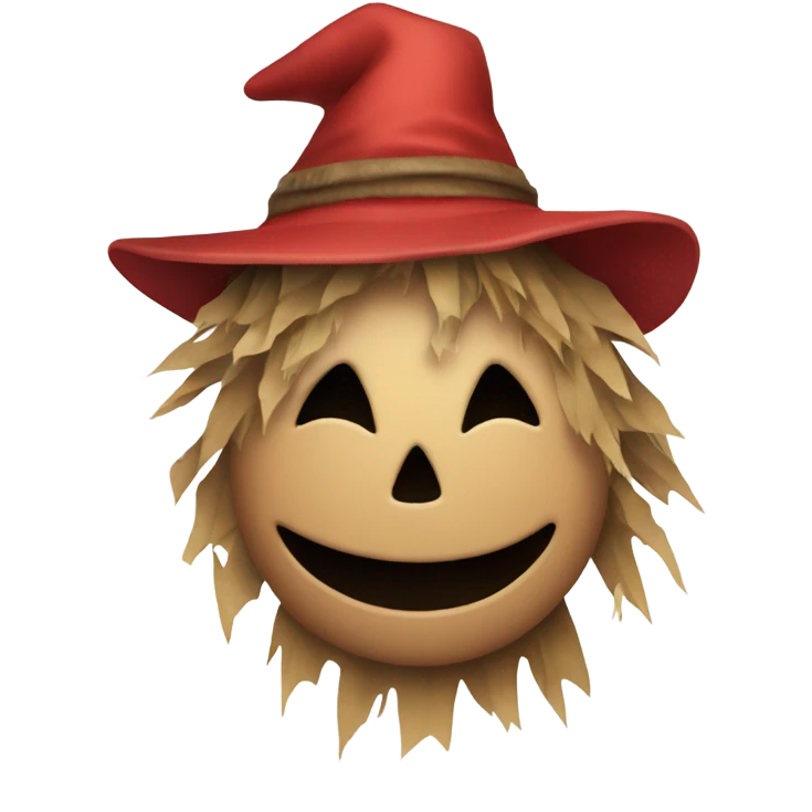A relatively scary scarecrow wearing a red dress and winking emoji