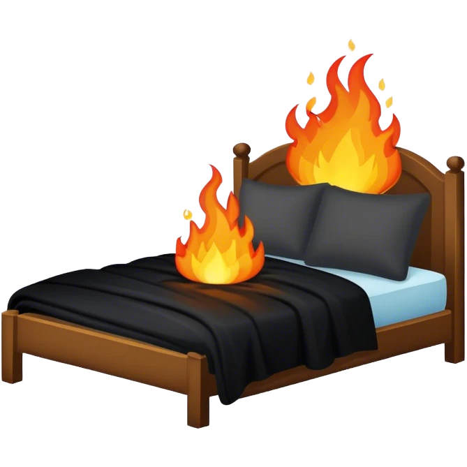 a bed with a black blanket on fire emoji