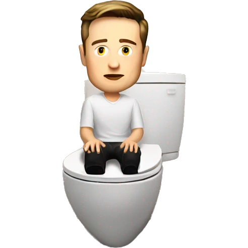 Elon musk sitting on a toilet with sunset emoji