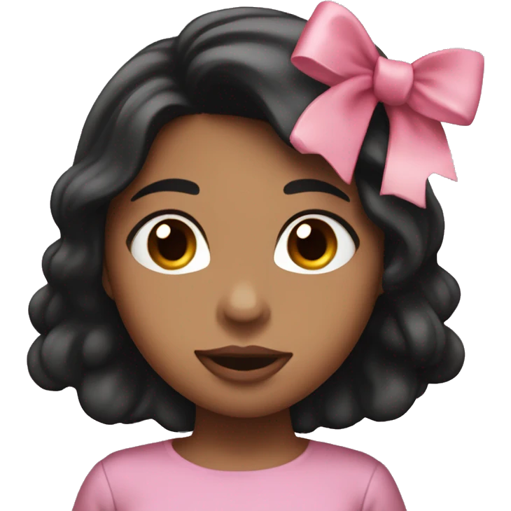 Woman with brown skin, long and shiny black hair with a pink bow, throwing a kiss emoji