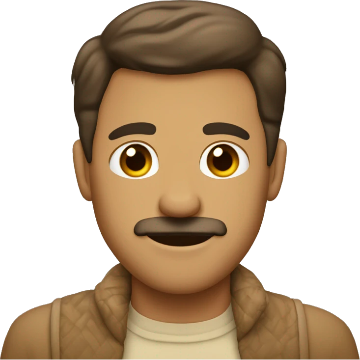 hombre con sueter beige un poco moreno y pelo cafe, sin bigote con ojos cafe oscuro emoji