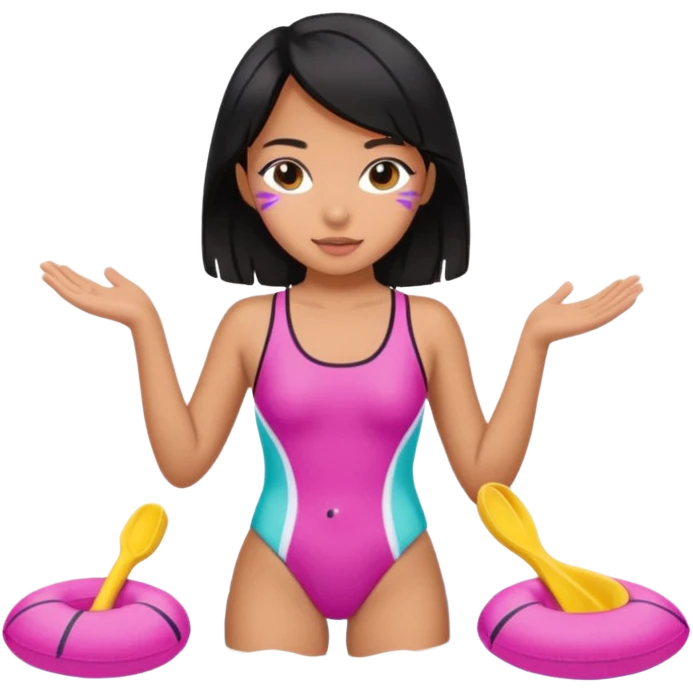 Hawaiian girl with black hair with pink highlights and a swimsuit emoji